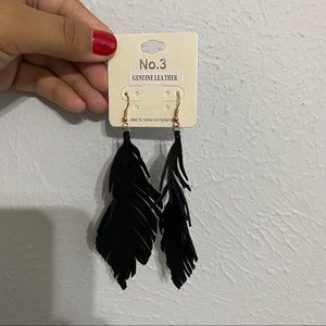 Black Suede Leather Feather Earrings